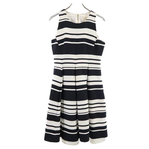 Kate Spade ケイトスペード シルクブレンド ボーダー柄 ノースリーブ ワンピース 8 黒×白 レディース