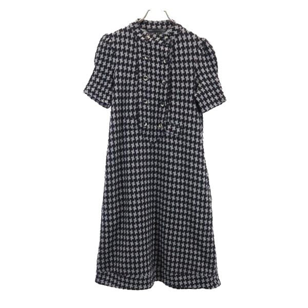MARC BY MARC JACOBS マークバイマークジェイコブス 千鳥柄 半袖 パフスリーブ ワンピース XS 黒×グレー系 レディース