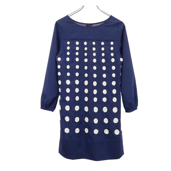 PAOLA FRANI パオラフラーニ 長袖 ワンピース ネイビー×ホワイト ビーズ装飾 レディース