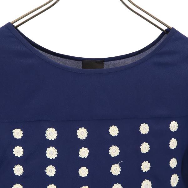 PAOLA FRANI パオラフラーニ 長袖 ワンピース ネイビー×ホワイト ビーズ装飾 レディース