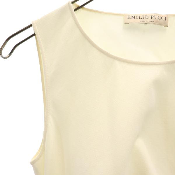 Emilio Pucci エミリオプッチ イタリア製 ノースリーブ ワンピース I38 ホワイト系 サイドジップ レディース