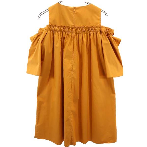 LANVIN en Bleu ランバンオンブルー 日本製 7分袖 オープンショルダー ワンピース 38 キャメル レディース