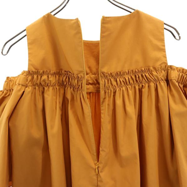 LANVIN en Bleu ランバンオンブルー 日本製 7分袖 オープンショルダー ワンピース 38 キャメル レディース