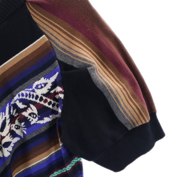 sacai luck サカイラック 総柄 半袖 ニットポンチョ ワンピース 黒×茶×青 ニーレングスドレス レディース