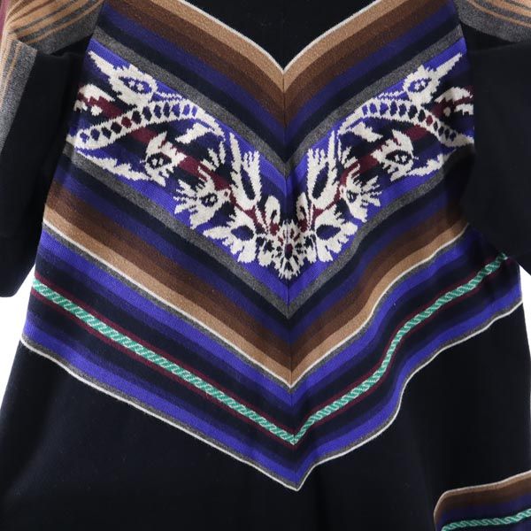sacai luck サカイラック 総柄 半袖 ニットポンチョ ワンピース 黒×茶×青 ニーレングスドレス レディース