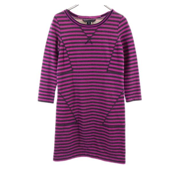MARC BY MARC JACOBS マークバイマークジェイコブス ボーダー 長袖 スウェット ワンピース XS パープル系 レディース
