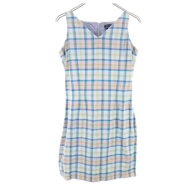 トミーヒルフィガー 90s オールド フラッグタグ チェック ノースリーブ ノースリーブ ワンピース 4 ブルー系 TOMMY HILFIGER バックジップ レディース