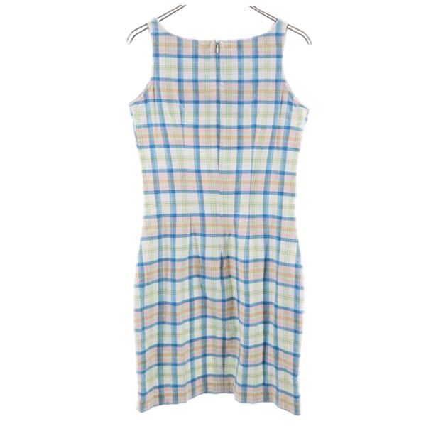 トミーヒルフィガー 90s オールド フラッグタグ チェック ノースリーブ ノースリーブ ワンピース 4 ブルー系 TOMMY HILFIGER バックジップ レディース