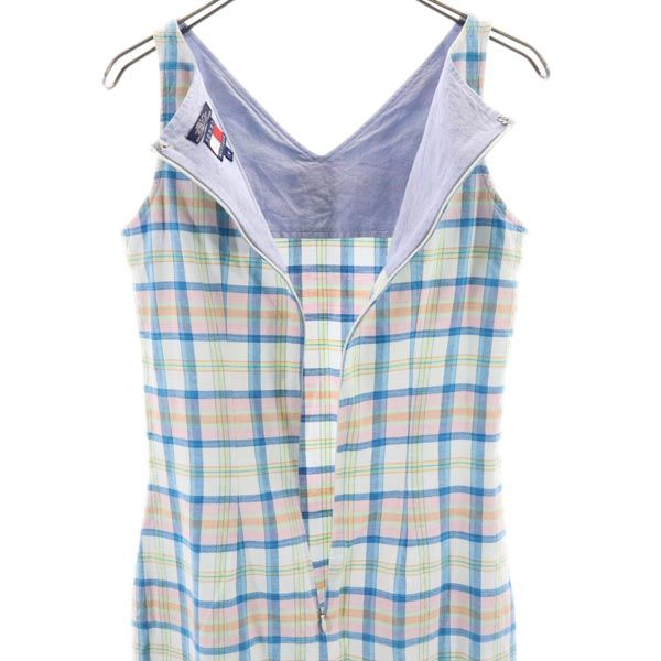 トミーヒルフィガー 90s オールド フラッグタグ チェック ノースリーブ ノースリーブ ワンピース 4 ブルー系 TOMMY HILFIGER バックジップ レディース