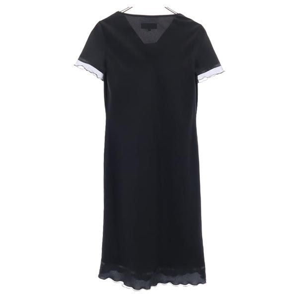 ランバン 日本製 フレンチスリーブ フレア ワンピース 38 ブラック LANVIN レディース