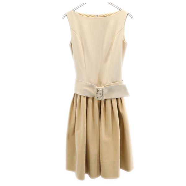 DAISY LIN for FOXEY デイジーリンフォクシー 日本製 ノースリーブ ワンピース 38 ベージュ ベルト レディース
