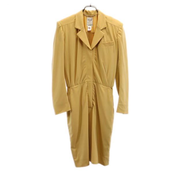 CELINE セリーヌ フランス製 長袖 ワンピース 36 イエロー系 ベルトループ付き レディース