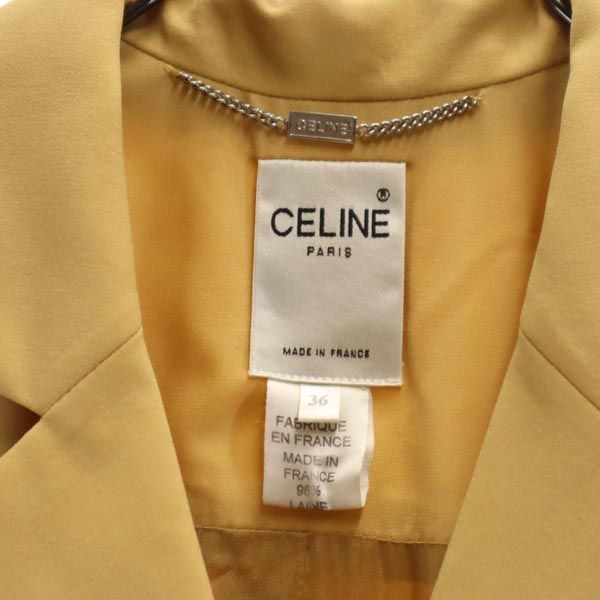 CELINE セリーヌ フランス製 長袖 ワンピース 36 イエロー系 ベルトループ付き レディース