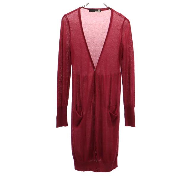 LOVEMOSCHINO ラブモスキーノ 長袖 ニット ロング カーディガン USA6 レッド系 ベルトループ付き レディース