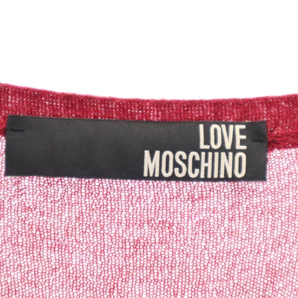 LOVEMOSCHINO ラブモスキーノ 長袖 ニット ロング カーディガン USA6 レッド系 ベルトループ付き レディース
