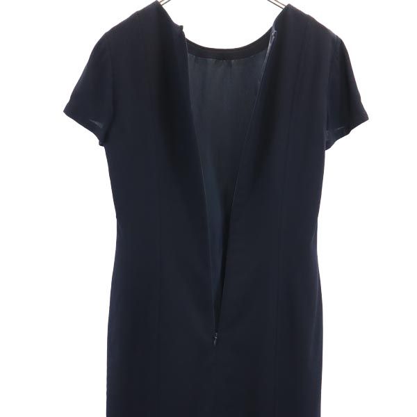 YVES SAINT LAURENT イヴサンローラン 三陽商会 ウールブレンド 半袖 ワンピース 36 ネイビー系 バックジップ レディース