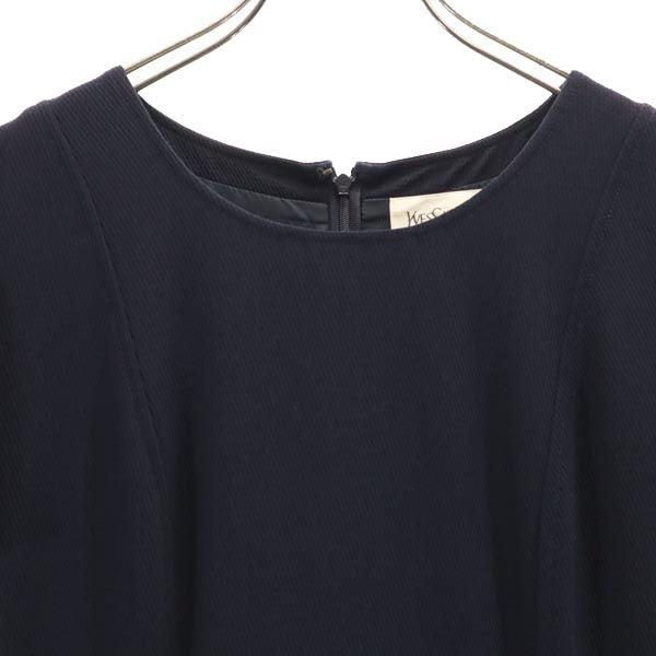 YVES SAINT LAURENT イヴサンローラン 三陽商会 ウールブレンド 半袖 ワンピース 36 ネイビー系 バックジップ レディース