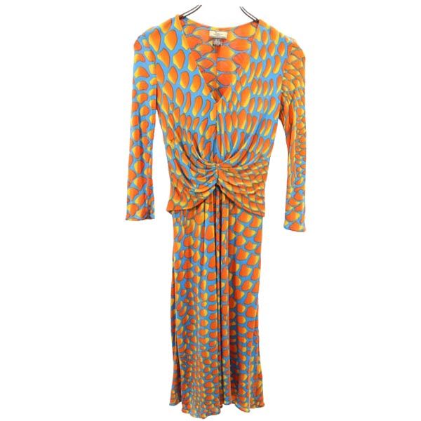Jssa LONDON ジェッサロンドン 総柄 7分袖 ワンピース UK6 オレンジ系 レディース