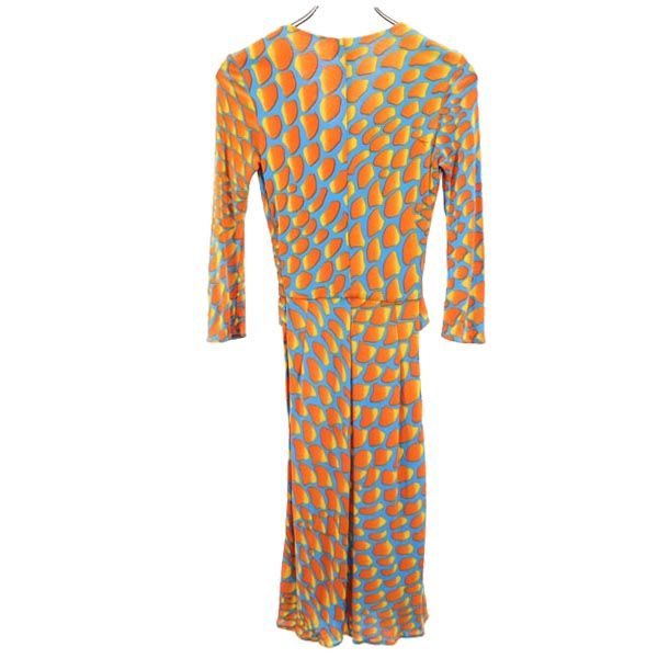 Jssa LONDON ジェッサロンドン 総柄 7分袖 ワンピース UK6 オレンジ系 レディース