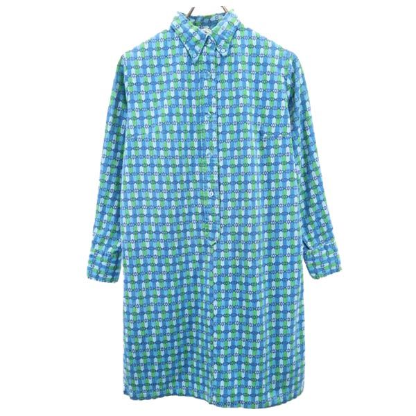 PERMANENT PRESS パーマネントプレス ヴィンテージ 総柄 長袖 シャツ ワンピース 14 ブルー×グリーン レディース