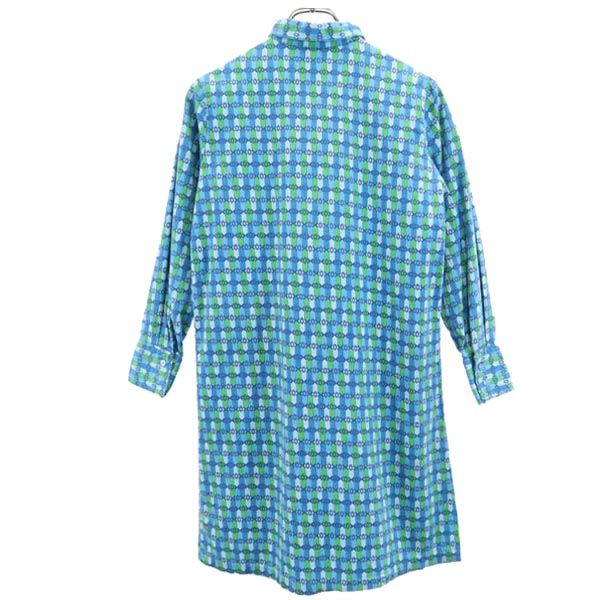 PERMANENT PRESS パーマネントプレス ヴィンテージ 総柄 長袖 シャツ ワンピース 14 ブルー×グリーン レディース