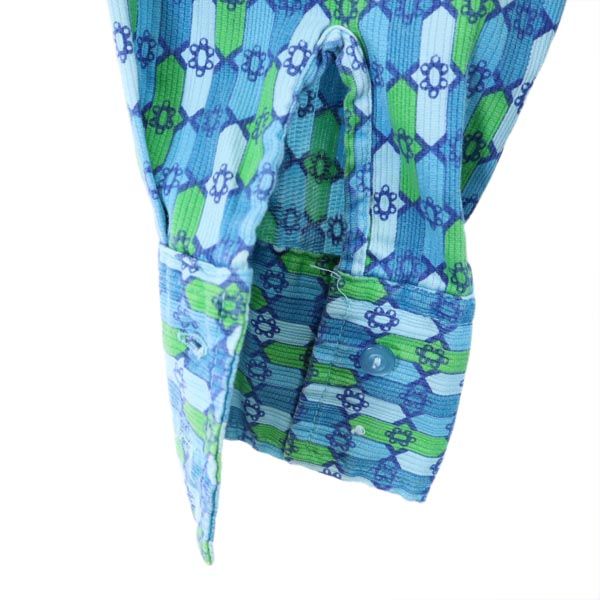 PERMANENT PRESS パーマネントプレス ヴィンテージ 総柄 長袖 シャツ ワンピース 14 ブルー×グリーン レディース