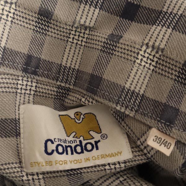 Condor コンドル チェック柄 長袖 シャツ ワンピース 39-40 グレー系 グランパシャツ レディース