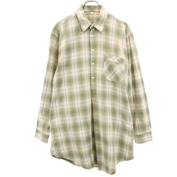 グランパシャツ チェック柄 長袖 シャツ ワンピース ベージュ×茶×緑 レディース