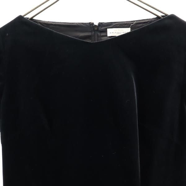 BALENCIAGA バレンシアガ 日本製 半袖 ベロア調 ワンピース 40 ブラック レディース