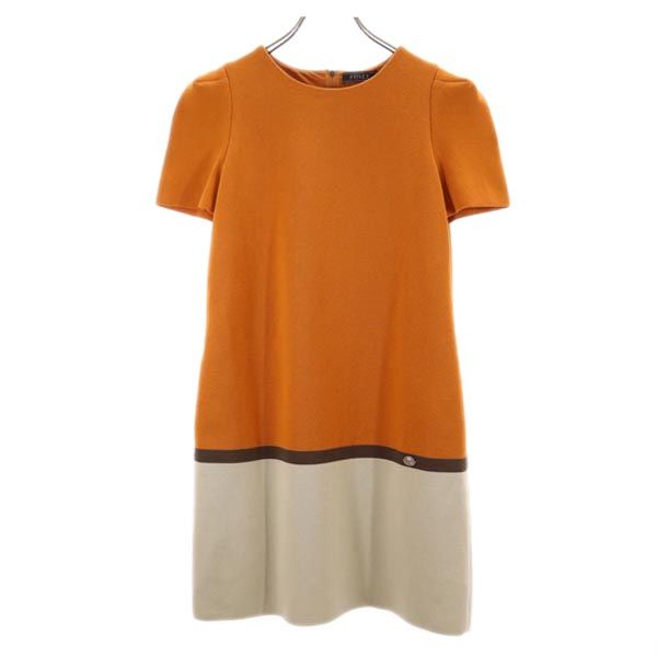 FOXEY フォクシー 日本製 バイカラー 半袖 ワンピース 38 オレンジ系 レディース