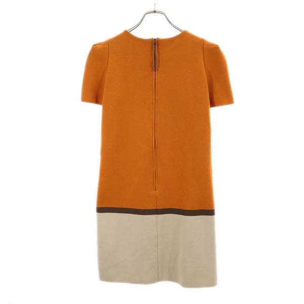 FOXEY フォクシー 日本製 バイカラー 半袖 ワンピース 38 オレンジ系 レディース