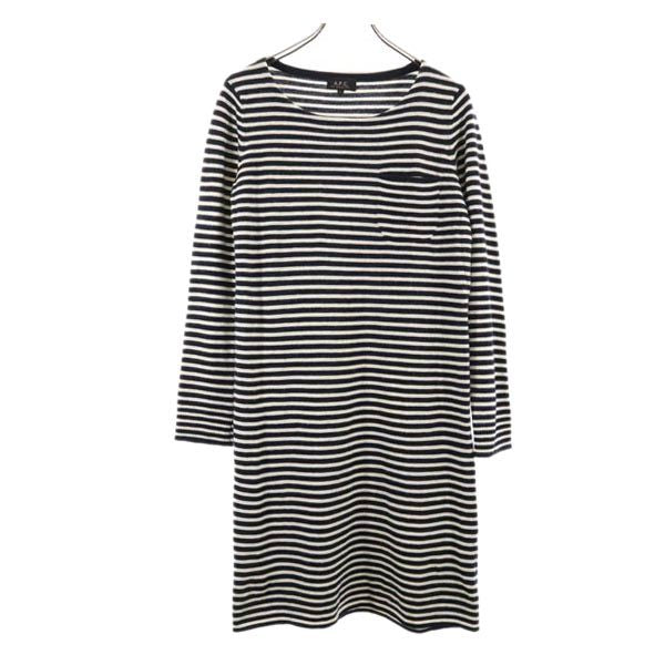 A.P.C. アーペーセー 長袖 ワンピース L 白×黒 レディース
