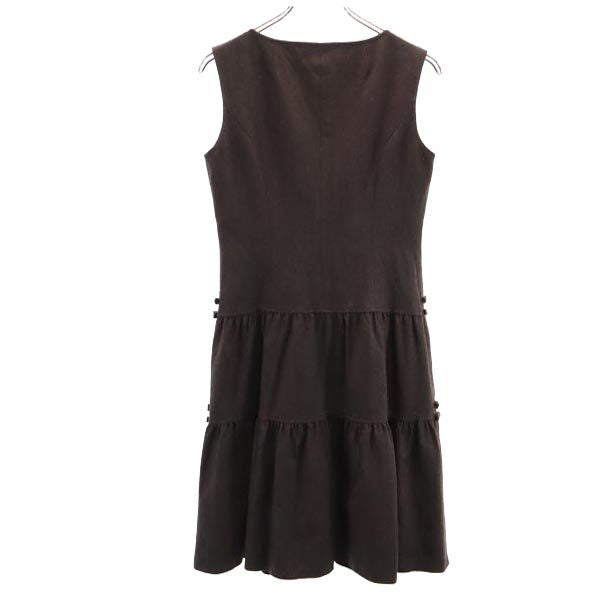 Rene ルネ 日本製 ウールブレンド ノースリーブ ワンピース 36 ブラウン フロントジップ レディース