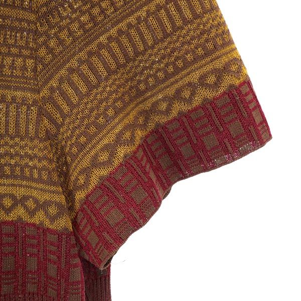 YVES SAINT LAURENT イヴサンローラン 総柄 半袖 ニット ワンピース L レッド×ブラウン レディース