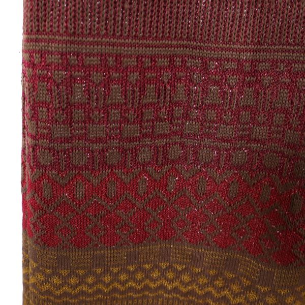 YVES SAINT LAURENT イヴサンローラン 総柄 半袖 ニット ワンピース L レッド×ブラウン レディース