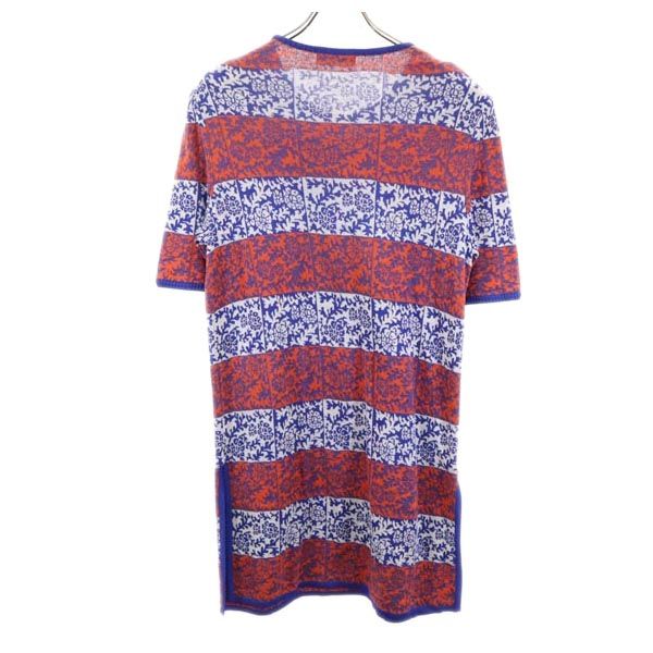 YVES SAINT LAURENT イヴサンローラン 総柄 半袖 ニット ワンピース M レッド×ブルー レディース