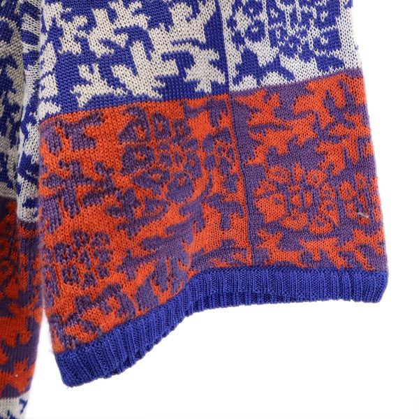 YVES SAINT LAURENT イヴサンローラン 総柄 半袖 ニット ワンピース M レッド×ブルー レディース