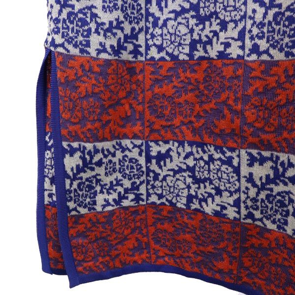 YVES SAINT LAURENT イヴサンローラン 総柄 半袖 ニット ワンピース M レッド×ブルー レディース