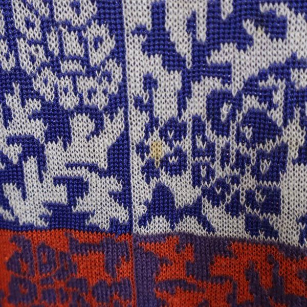 YVES SAINT LAURENT イヴサンローラン 総柄 半袖 ニット ワンピース M レッド×ブルー レディース