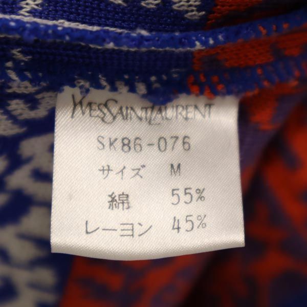 YVES SAINT LAURENT イヴサンローラン 総柄 半袖 ニット ワンピース M レッド×ブルー レディース
