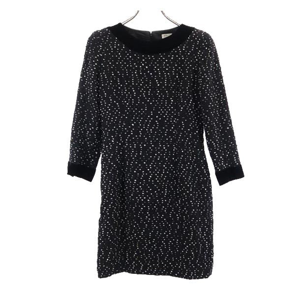 FOXEY フォクシー 日本製 ウールブレンド ドット柄 長袖 ワンピース 40 黒 レディース
