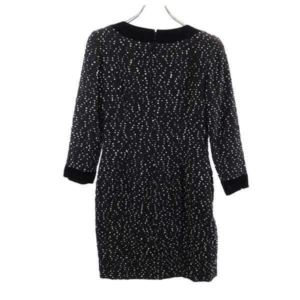 FOXEY フォクシー 日本製 ウールブレンド ドット柄 長袖 ワンピース 40 黒 レディース