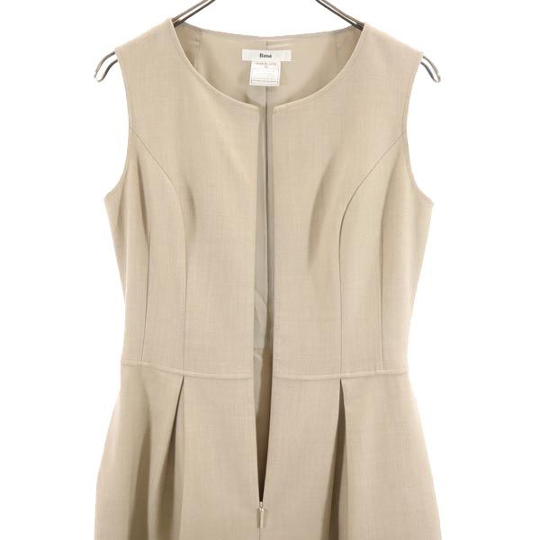 Rene ルネ 日本製 ウールブレンド ノースリーブ ワンピース 36 ベージュ系 フロントジップ レディース