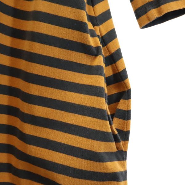 marimekko マリメッコ ボーダー柄 7分袖 Tシャツ ワンピース S キャメル×グレー レディース