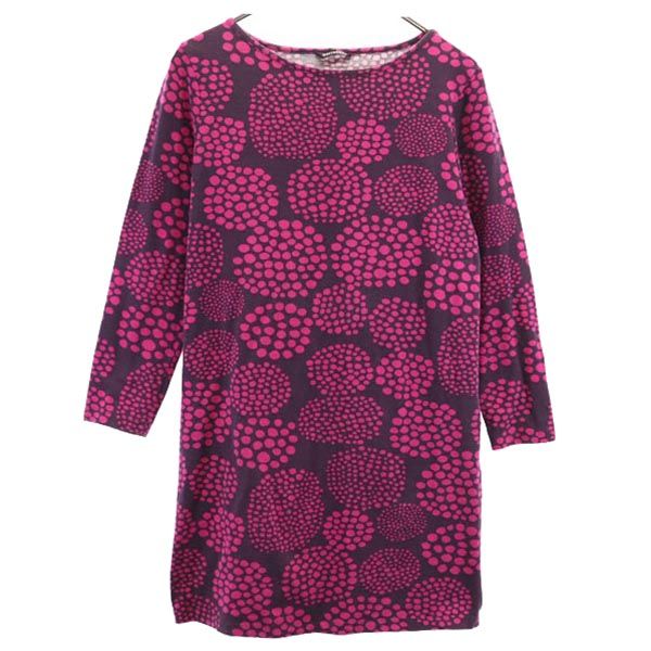 marimekko マリメッコ 総柄 長袖 膝丈ワンピース S ピンク系 レディース