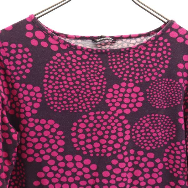 marimekko マリメッコ 総柄 長袖 膝丈ワンピース S ピンク系 レディース
