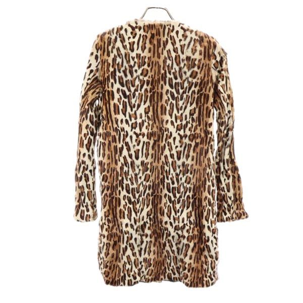 イヴサロモン レオパード 長袖 ノーカラー フェイク ファーコート 36 ブラウン系 Yves Salomon レディース