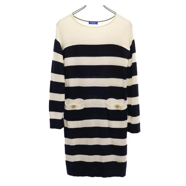 BLUE LABEL CRESTBRIDGE ブルーレーベルクレストブリッジ 三陽商会 ボーダー 長袖 ワンピース 38 白×黒 レディース