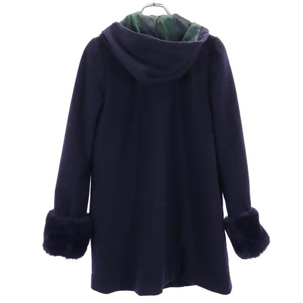 ブルーレーベルクレストブリッジ フード付き 袖ファー付き ノーカラーコート 40 ネイビー BLUE LABEL CRESTBRIDGE 三陽商会 レディース