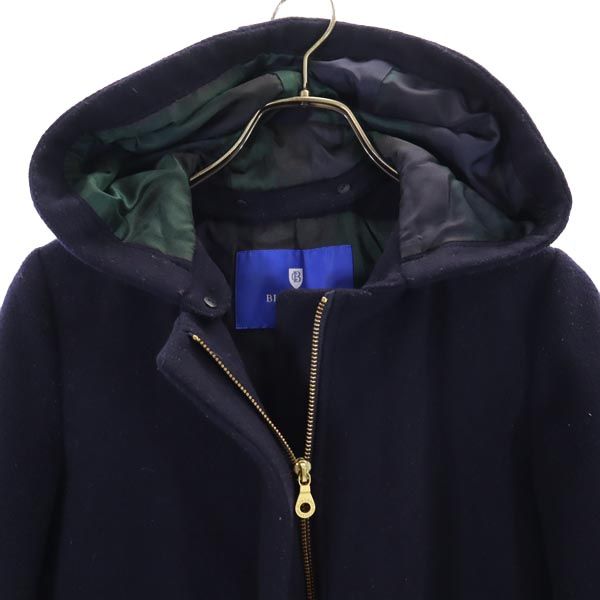 ブルーレーベルクレストブリッジ フード付き 袖ファー付き ノーカラーコート 40 ネイビー BLUE LABEL CRESTBRIDGE 三陽商会 レディース